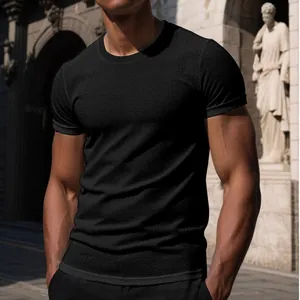 Damen Lässig Kurzarm Strick T-Shirt Waffelstruktur Rundhalsausschnitt Atmungsaktiv Slim Fit Sommer Top Mode Einfarbig