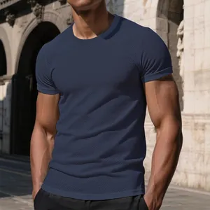 Premium Herren T-Shirt dunkelblau Netz Eisseide Kurzarm Rundhalsausschnitt einfarbig