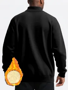 Back view of men's black fleece sweatshirt jacket with warm lamb wool lining detail