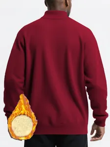 Back view detail of a burgundy men's high neck sweatshirt showing the fleece warmth