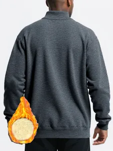 Rear view of men's dark grey fleece-lined sweatshirt showing thick lamb velvet lining