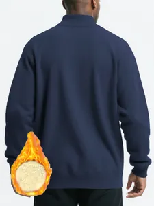 Detailed back view of men's dark blue winter thermal fleece-lined sweatshirt jacket