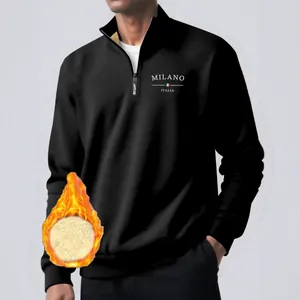 Men's winter sweatshirt with quarter-zip design and warm lamb wool fleece lining
