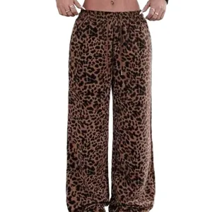 Pantaloni larghi a vita alta con stampa leopardata e coulisse per donna - Chic
