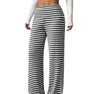 Stylish women's Y2K black and white striped wide leg flare pants for autumn wear