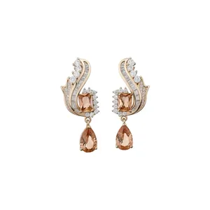 Elegant champagne zircon drop earrings with square and teardrop stones in vintage style.
