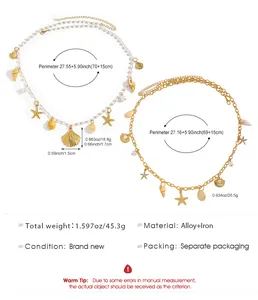 Detailed dimensions and weight for bohemian starfish shell and pearl body chain