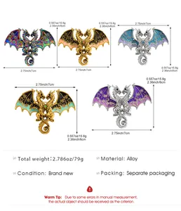 Detailed view of double-headed dragon brooches with size and material specifications.