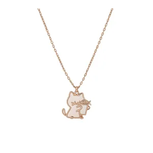 Rose gold necklace with cute shell cat pendant, dainty jewelry for women and girls.