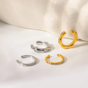Bagues d'Oreilles Minimalistes en Acier Inoxydable avec Strass pour Femmes Plaquées Or 18K Argent Géométriques en Forme de C Sans Perçage Boucles d'Oreilles Cartilage Bijoux Cadeau