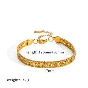 Elegant 18k gold plated stainless steel bracelet with intricate openwork design