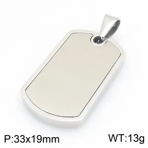 Silver stainless steel dog tag pendant with sandblast finish for men