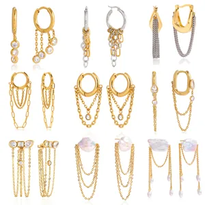 Elegante set di orecchini a nappa in acciaio inossidabile dorato con diversi design.