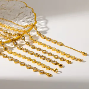 Collection of luxury 18k gold plated stainless steel bracelets with clear zircon stones