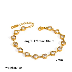 Detailed measurements for 18k gold plated stainless steel heart zircon bracelet