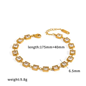 Detail view of 6.5mm square zircon bracelet with 175mm+40mm length and 9.8g weight