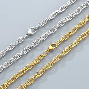 Stainless Steel Twisted Rope Chain Necklace And Matching Bracelet Unisex Minimalist Punk Style Jewelry For Men Women
