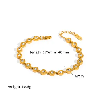 18k gold plated stainless steel bracelet with zircon stones, showing length and weight
