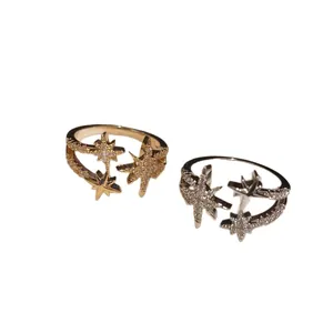 Eleganti anelli aperti a stella in zircone placcato oro 18K per donna, in oro e argento