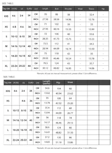 Tableau des tailles détaillé pour ensemble femme chemise rayée et short en CM et INCH.