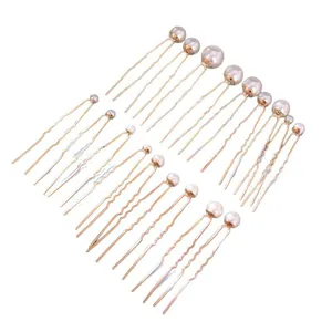 Set de 18 elegantes horquillas de perlas blancas en forma de U para peinado de novia