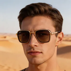 Lunettes De Soleil Homme Carrées Rétro Monture Métal Plastique Protection UV400 Style Punk Vintage