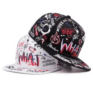 Graffiti Baseball Cap Cotton Acrylic Adjustable Flat Brim Streetwear Hip Hop Snapback Hat For Men Women Trendy Sunshade