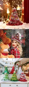 Colorful tinsel Christmas tree hats for festive party decorations and holiday dress up