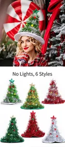 Festive collection of six colorful tinsel Christmas tree hats for holiday parties