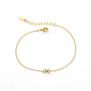 Elegant 925 sterling silver golden chain bracelet featuring a crystal-studded initial M charm