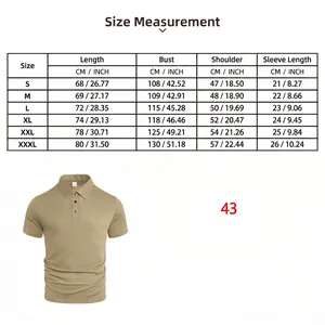 Size measurement table for men's short sleeve polo shirt with detailed dimensions
