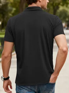Rear view of a men's black ice-feeling Polo shirt with high-stretch honeycomb texture.
