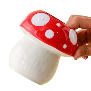 Cute mushroom shaped ceramic pen holder and makeup brush organizer for office desk