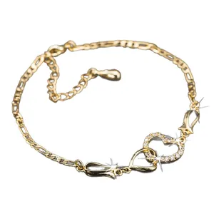 Elegant gold double interlocking heart bracelet with pavé-set crystals for wedding