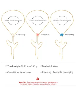 Detail showing measurements and material of three colorful flower necklaces.