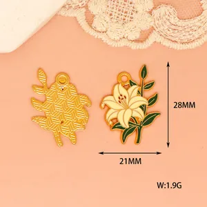 Elegant lily flower enamel alloy pendant for DIY jewelry making with dimensions 21x28mm