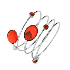 Elegant French style red gemstone spiral wrap geometric bangle adjustable bracelet