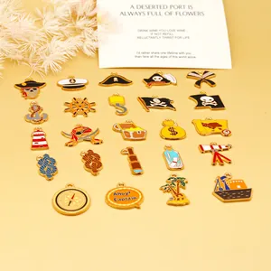 Detailed view of assorted nautical pirate-themed enamel alloy charms for DIY jewelry