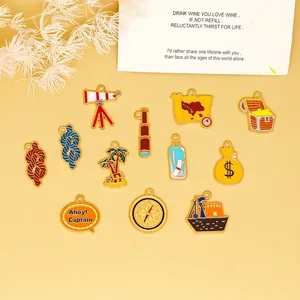 Detailed view of assorted enamel pirate and ocean themed charms for DIY jewelry making