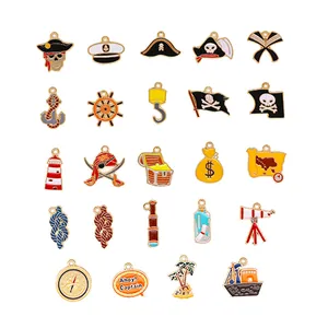 24-piece pirate and nautical themed enamel alloy charms set for DIY jewelry making