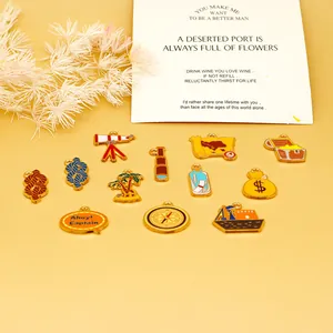 Macro view of assorted pirate-themed enamel charms for DIY jewelry making accessories