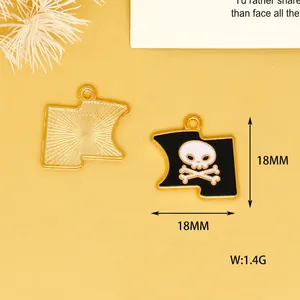 Detail view of 18mm pirate flag enamel pendant for DIY jewelry making projects.