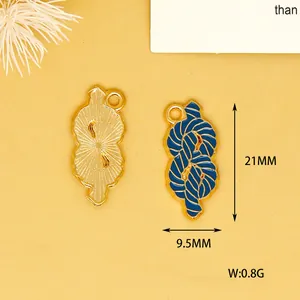 Detailed view of blue enamel rope knot alloy pendant charm with 21mm height measurement