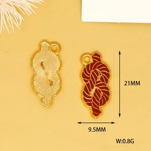 Detail view of red enamel alloy rope knot charm for DIY jewelry with 21mm size info