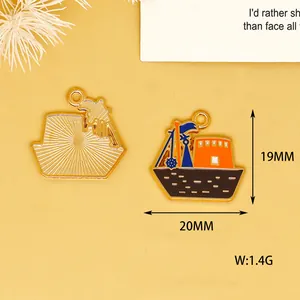Colorful enamel boat ship charms for DIY jewelry, precise 20x19mm dimensions shown