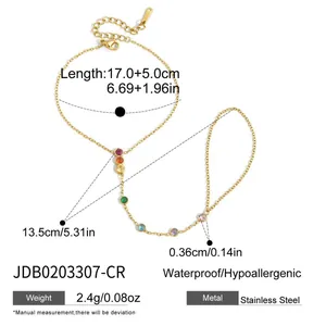Pulsera de dedo de acero inoxidable dorada con circonitas de colores y dimensiones