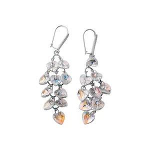 Elegant heart crystal tassel drop earrings with shimmering zircon accents for women