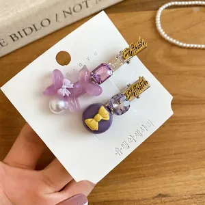 Violettes Ballonhund-Haarspangen-Set mit Strass, koreanische Seitenclips für Mädchen (88 chars)