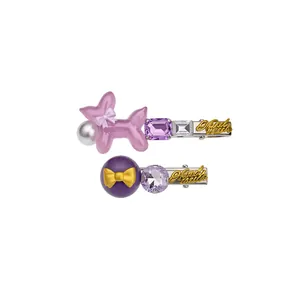 Haarspangen-Set im koreanischen Stil mit violettem Kristall und rosa Ballonhund