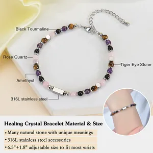 Heilkristall-Armband aus Naturstein mit Größenangaben aus 316L Edelstahl Zubehör